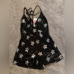 Size M black and silver sequin romper